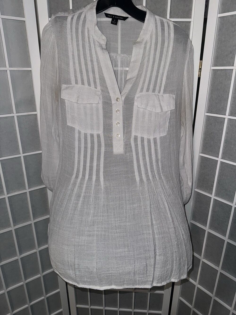 Zac & Rachel Women's White Blend Button-Front Long Sleeve Blouse Sz Small